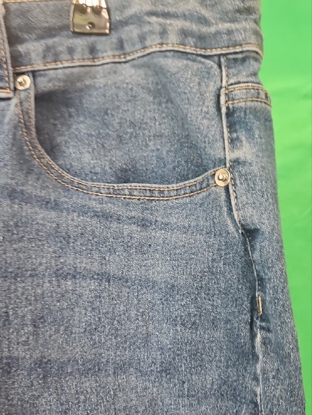 CeCe Dark Blue Ankle Crop Jeans with Button Cuff - Picture 6 of 12